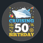 Cruising Into My 50 Birthday Party Classic Round Sticker<br><div class="desc">Cruising Into My 50 Year Old Birthday Party 50th B-Day Funny design Gift Classic Round Sticker Classic Collection.</div>