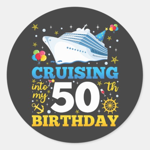 Cruising Into My 50 Birthday Party Classic Round Sticker