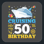 Cruising Into My 50 Birthday Party Square Sticker<br><div class="desc">Cruising Into My 50 Year Old Birthday Party 50th B-Day Funny design Gift Square Sticker Classic Collection.</div>