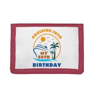 Cruising Into My 50th Birthday Boat Trifold Wallet