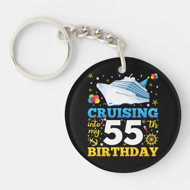 Cruising Into My 55 Birthday Party Acrylic Keychain (Front)
