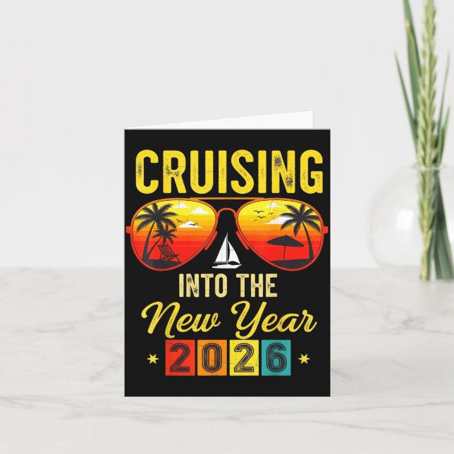 Cruising Into New Year 2026 Retro Trocal Sunset  Card (Front)