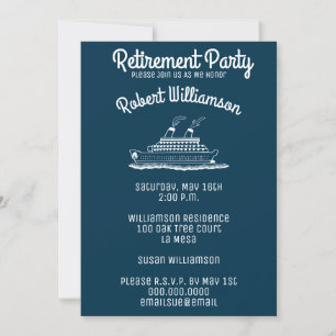 Cruising Into Retirement Blue Party Simple Modern Invitation