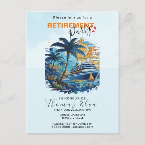 Cruising into Retirement Party Cruise Party  Invitation Postcard