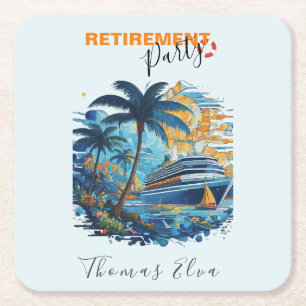 Cruising into Retirement Party, Cruise Party  Square Paper Coaster