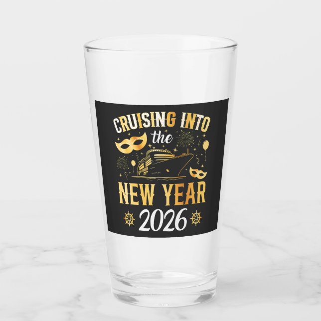 Cruising into the New Year 2026 Drinking Glass (Front)