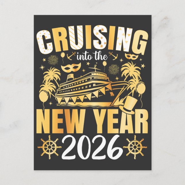 Cruising into the New Year 2026 Postcard (Front)