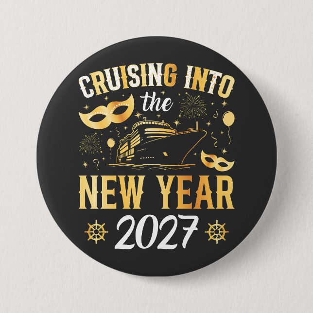 Cruising into the New Year 2027 Round Button (Front)