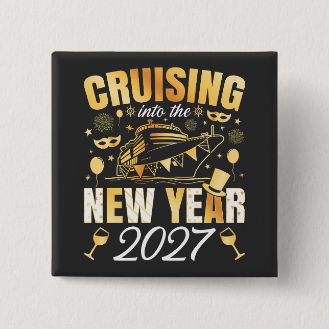 Cruising into the New Year 2027 Square Button (Front)