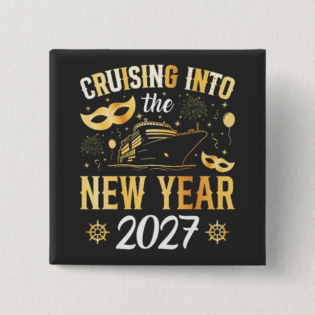 Cruising into the New Year 2027 Square Button (Front)