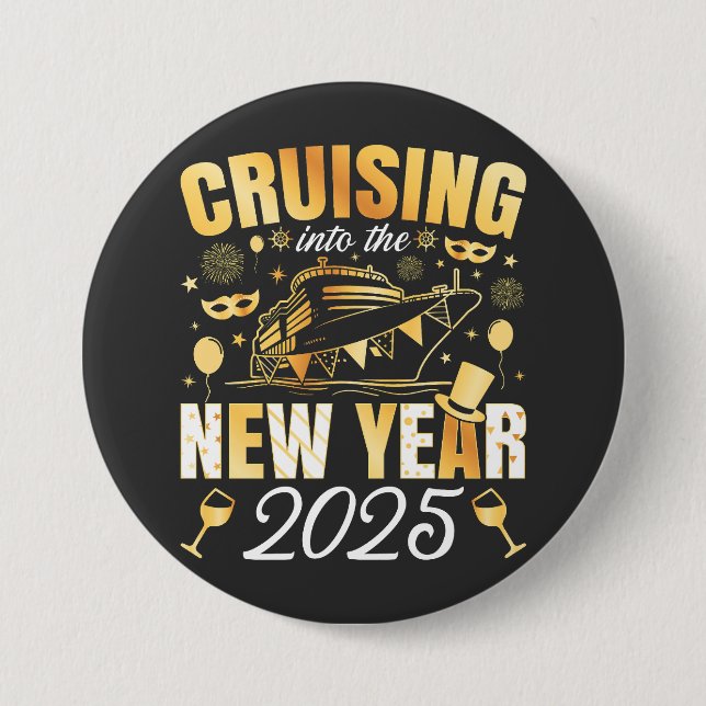 Cruising Into the New Year Cruise 2025 Round Button (Front)