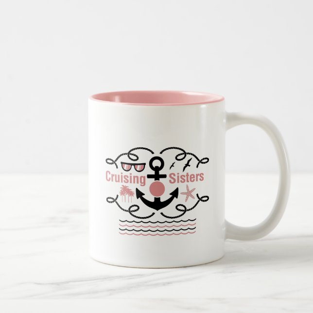 Cruising Sisters Funny Holiday Cruise Ship Gifts Two-Tone Coffee Mug (Right)