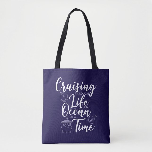 Cruising Therough Life Nautical Tote Bag (Front)