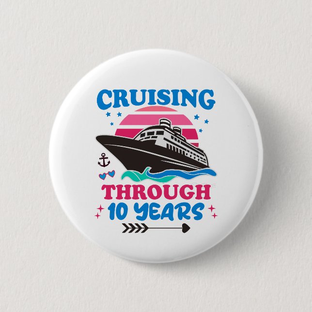 Cruising Through 10 Years Wedding Button (Front)