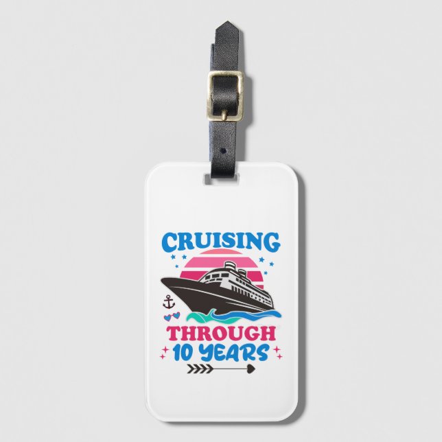 Cruising Through 10 Years Wedding Luggage Tag (Front Vertical)
