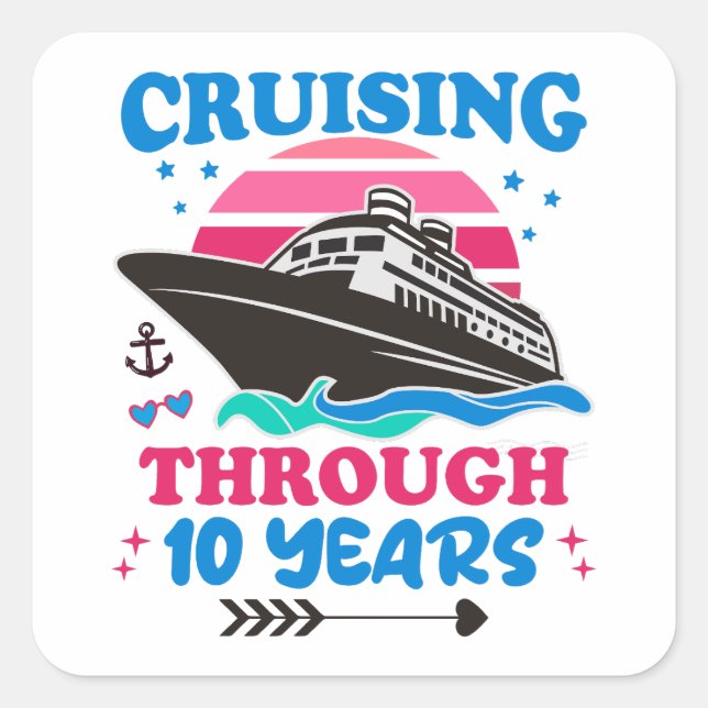 Cruising Through 10 Years Wedding Square Sticker (Front)