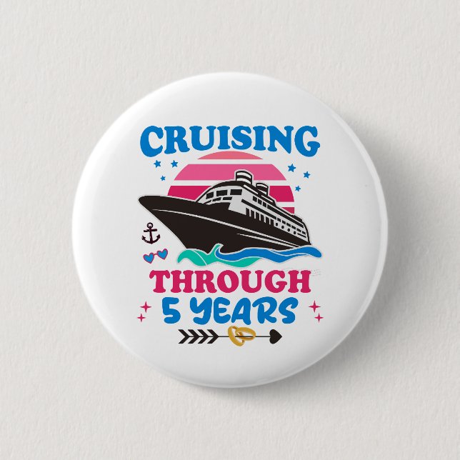 Cruising Through 5 Years Wedding Button (Front)