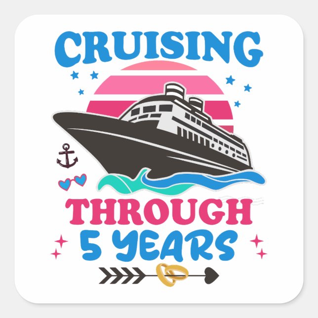 Cruising Through 5 Years Wedding Square Sticker (Front)