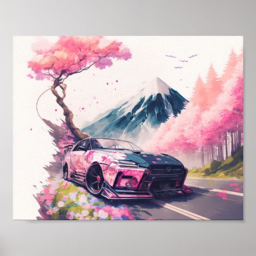 Cruising Through Cherry Blossom Landscape Poster
