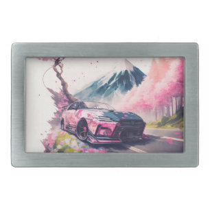 Cruising Through Cherry Blossom Landscape Silver F Belt Buckle