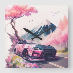 Cruising Through Cherry Blossom Landscape Square Wall Clock