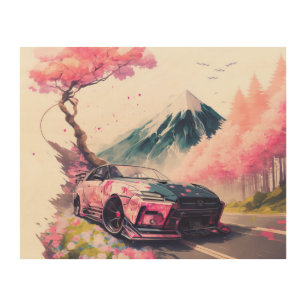 Cruising Through Cherry Blossom Landscape Wood Wall Art
