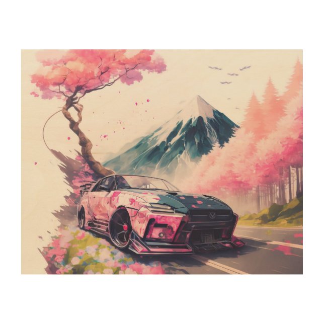 Cruising Through Cherry Blossom Landscape Wood Wall Art (Front)