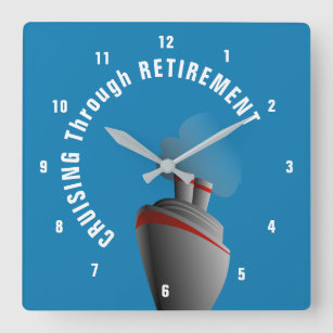 Cruising Through Retirement Rich Aqua Square Wall Clock