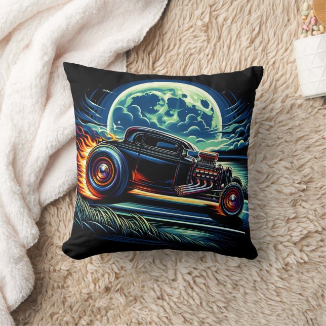 Cruising under the moonlight in a classic hot rod throw pillow (Blanket)