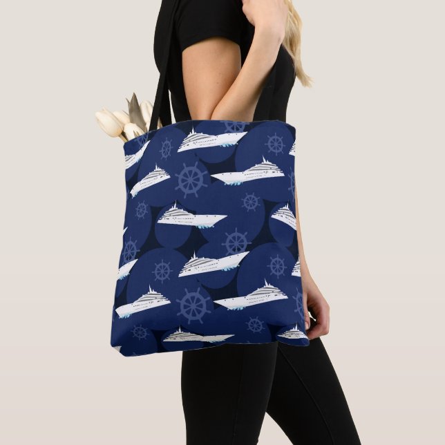 Cruising Vacation Designer Nautical Tote Bag (Close Up)
