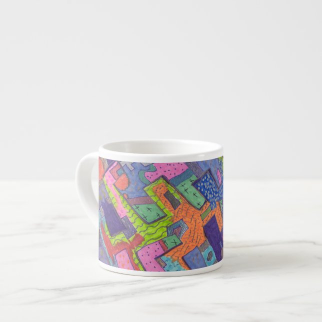 "Crumbling City" Abstract Art Espresso Cup (Front Left)
