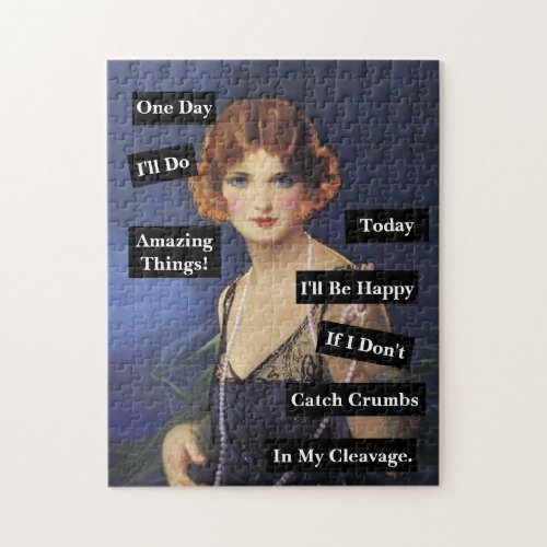 Crumbs In My Cleavage Vintage Lady Funny  Jigsaw Puzzle