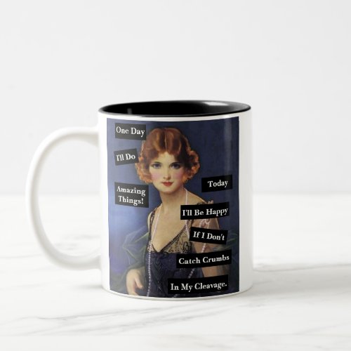 Crumbs In My Cleavage Vintage Lady Funny  Two_Tone Coffee Mug