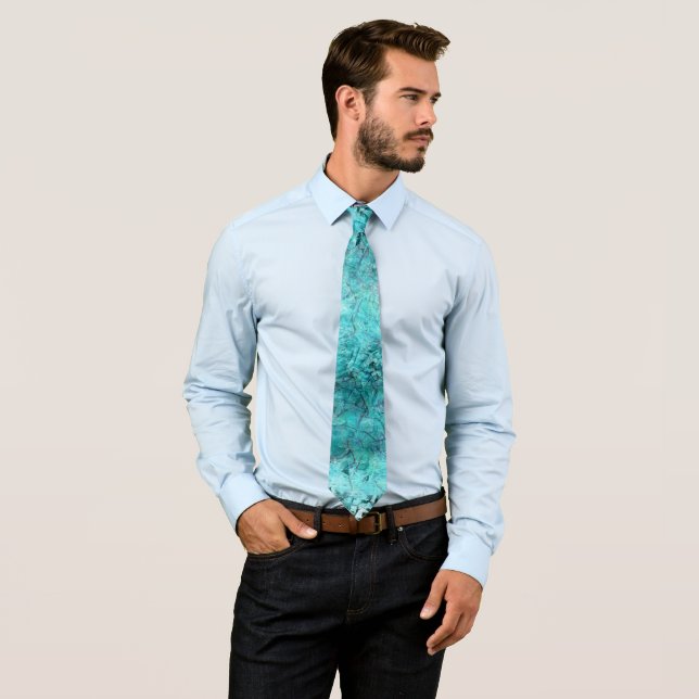Crumpled blue neon paper neck tie (In Situ)