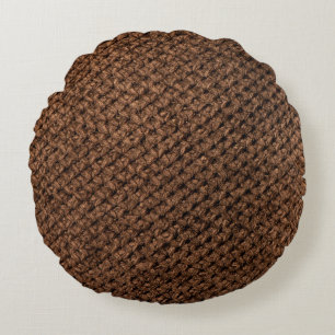 Crumpled Fabric: Dark Brown Elegance Round Pillow