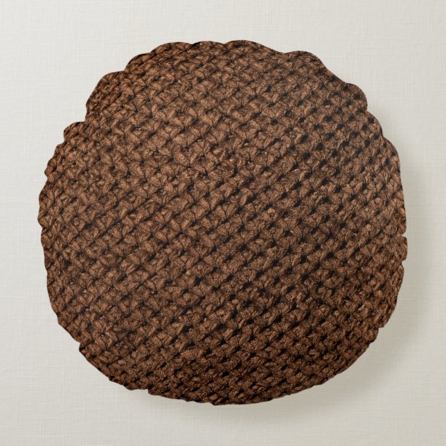 Crumpled Fabric: Dark Brown Elegance Round Pillow (Front)