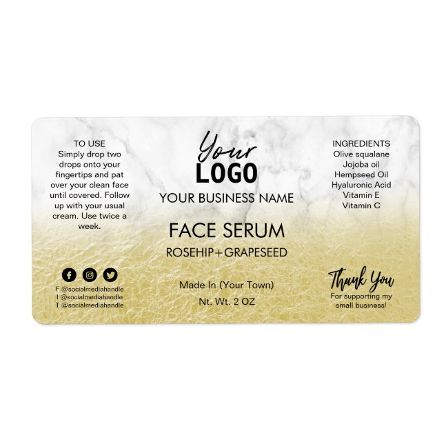 Crumpled Gold On Marble Face Serum Label (Front)