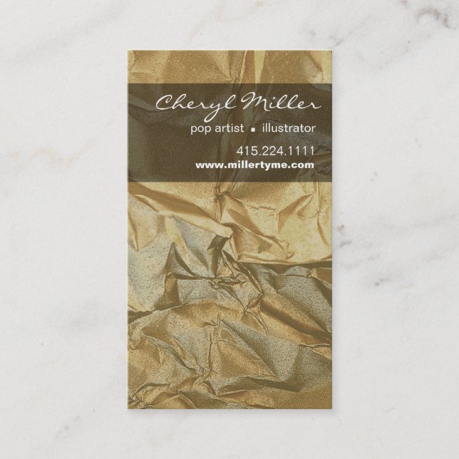 Crumpled Metallic Paper Designer | gold Business Card (Front)