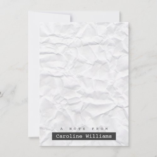 Crumpled white paper personalized flat notecard