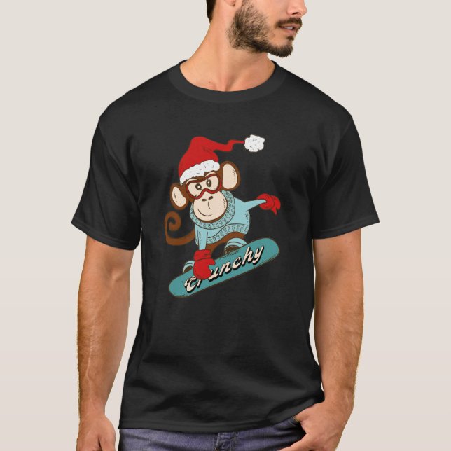 Crunchy Christmas Snowboarding Monkey T-Shirt (Front)