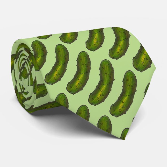 Crunchy Dill Pickles Green Sour Pickle Food Print Tie (Rolled)