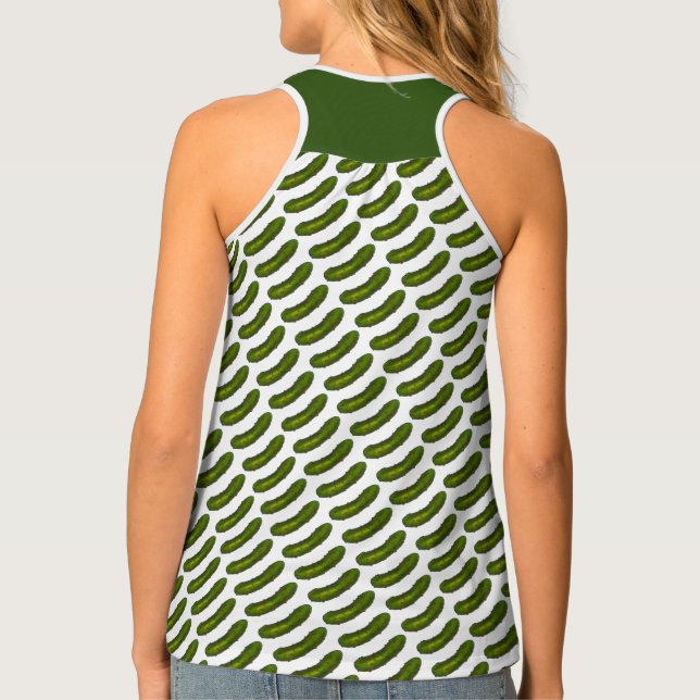 Crunchy Green Kosher Deli Sour Dill Pickle Print Tank Top (Back)