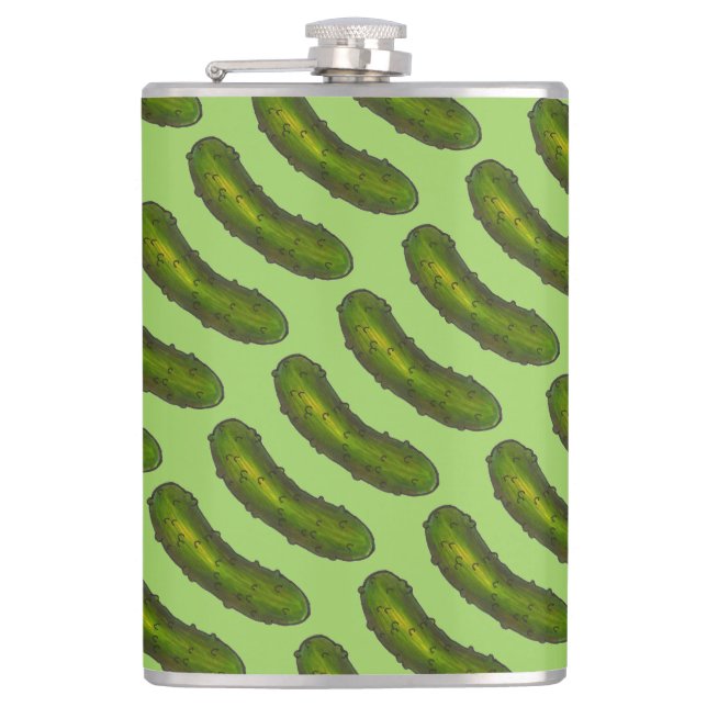 Crunchy Green Kosher Dill Deli Pickle Foodie Gift Flask (Front)