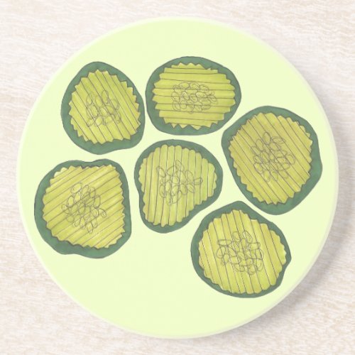 Crunchy Green Kosher Dill Pickle Chips Foodie Deli Drink Coaster