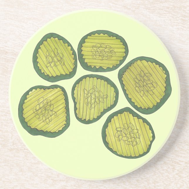 Crunchy Green Kosher Dill Pickle Chips Foodie Deli Drink Coaster (Front)