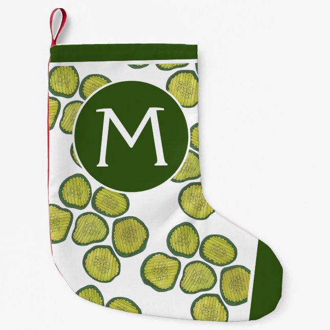 Crunchy Green Kosher Dill Pickle Chips Monogram Small Christmas Stocking (Front)