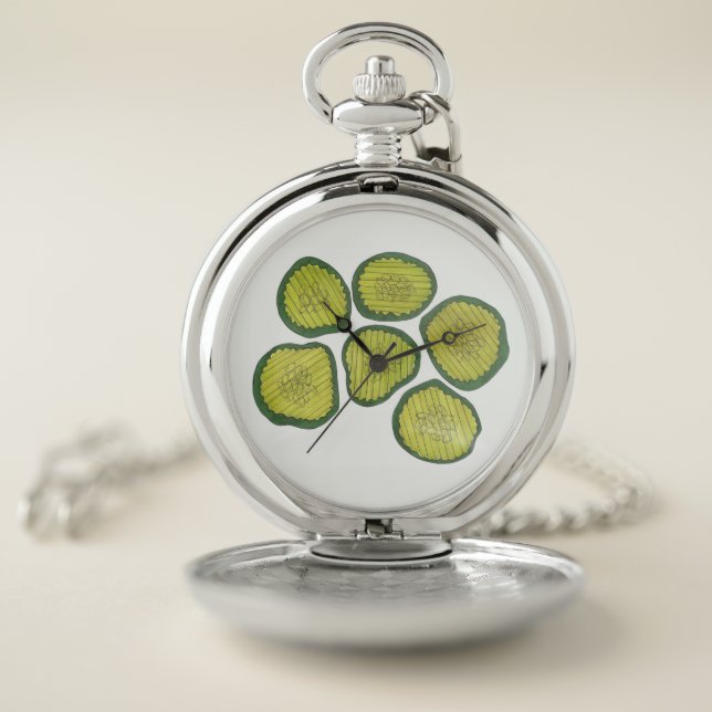 Crunchy Green Kosher Dill Pickle Foodie Food Gift Pocket Watch (Inside)