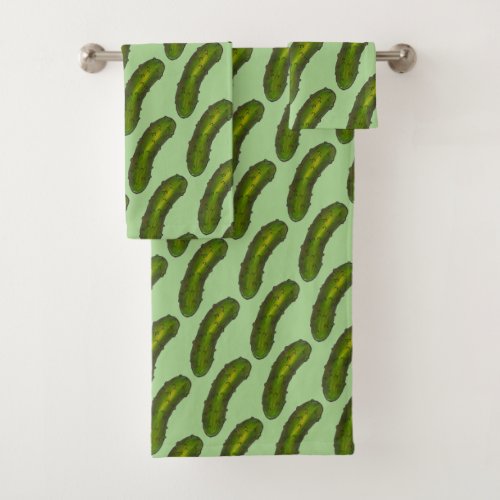 Crunchy Green Kosher Dill Pickle Foodie Food Print Bath Towel Set