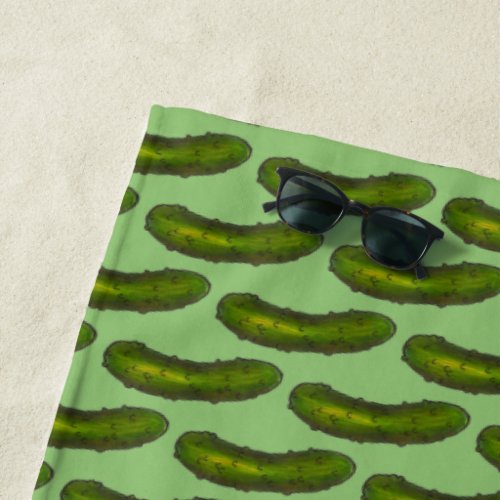 Crunchy Green Kosher Dill Pickle Foodie Food Print Beach Towel