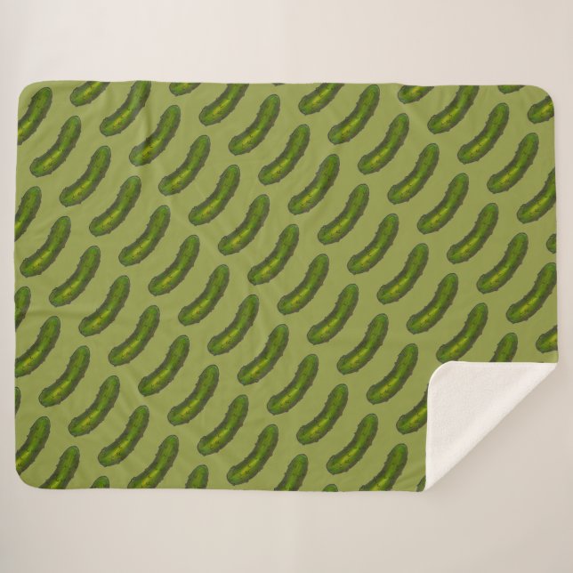 Crunchy Green Kosher Dill Pickle Foodie Food Print Sherpa Blanket (Front (Horizontal))